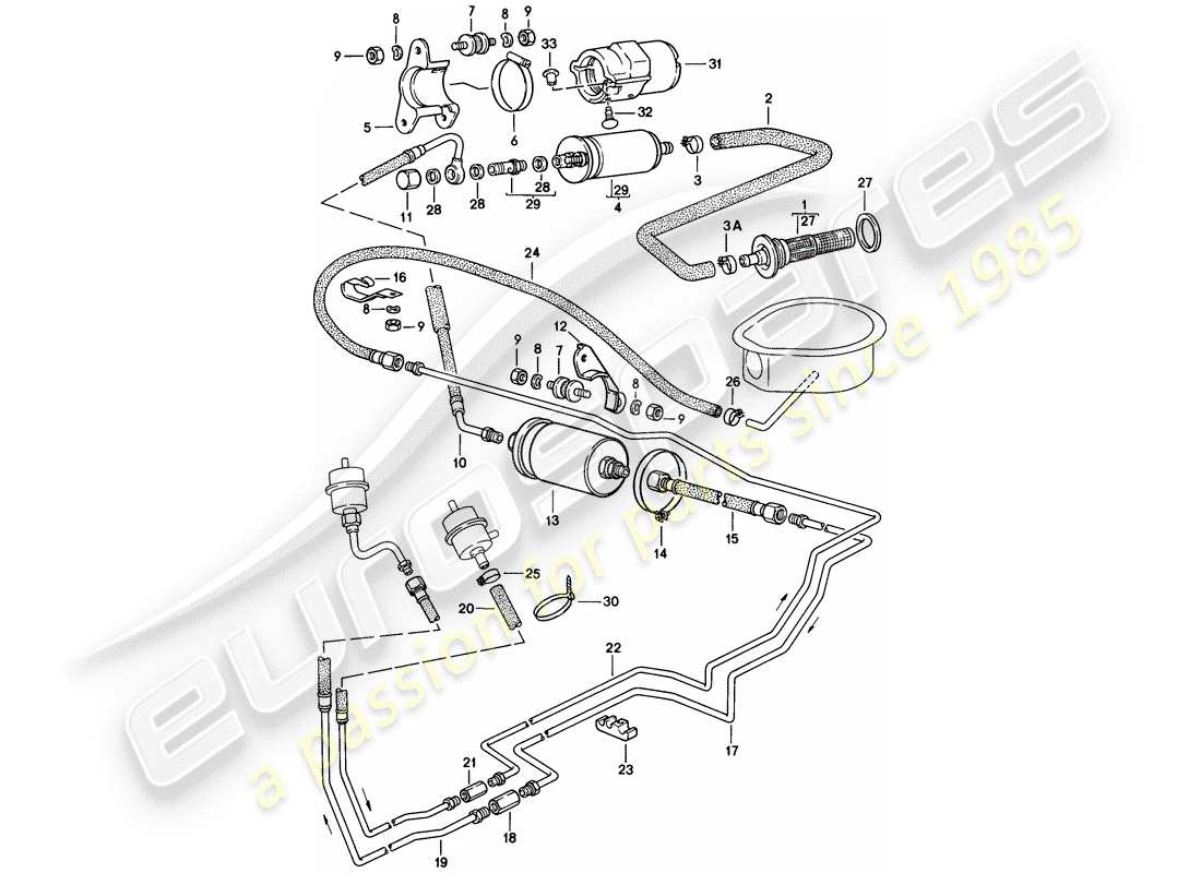 porsche 1982 (944) sistema di alimentazione carburante diagramma delle parti