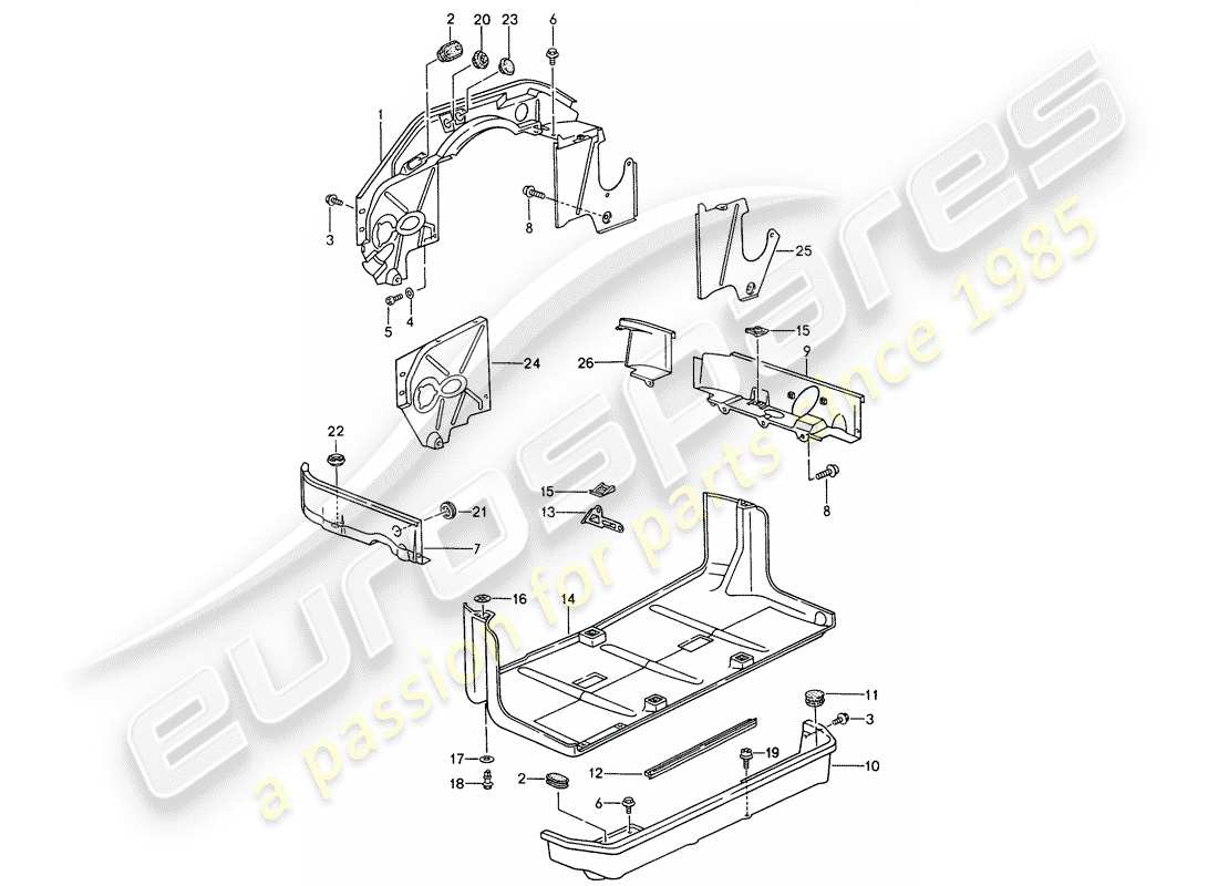 porsche 1996 (993) copertura motore - protezione inferiore diagramma delle parti