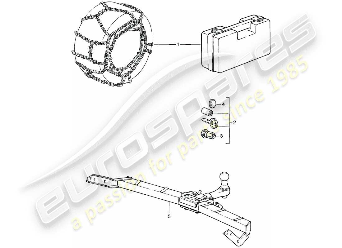 porsche 1989 (911) accessori - catene da neve diagramma delle parti