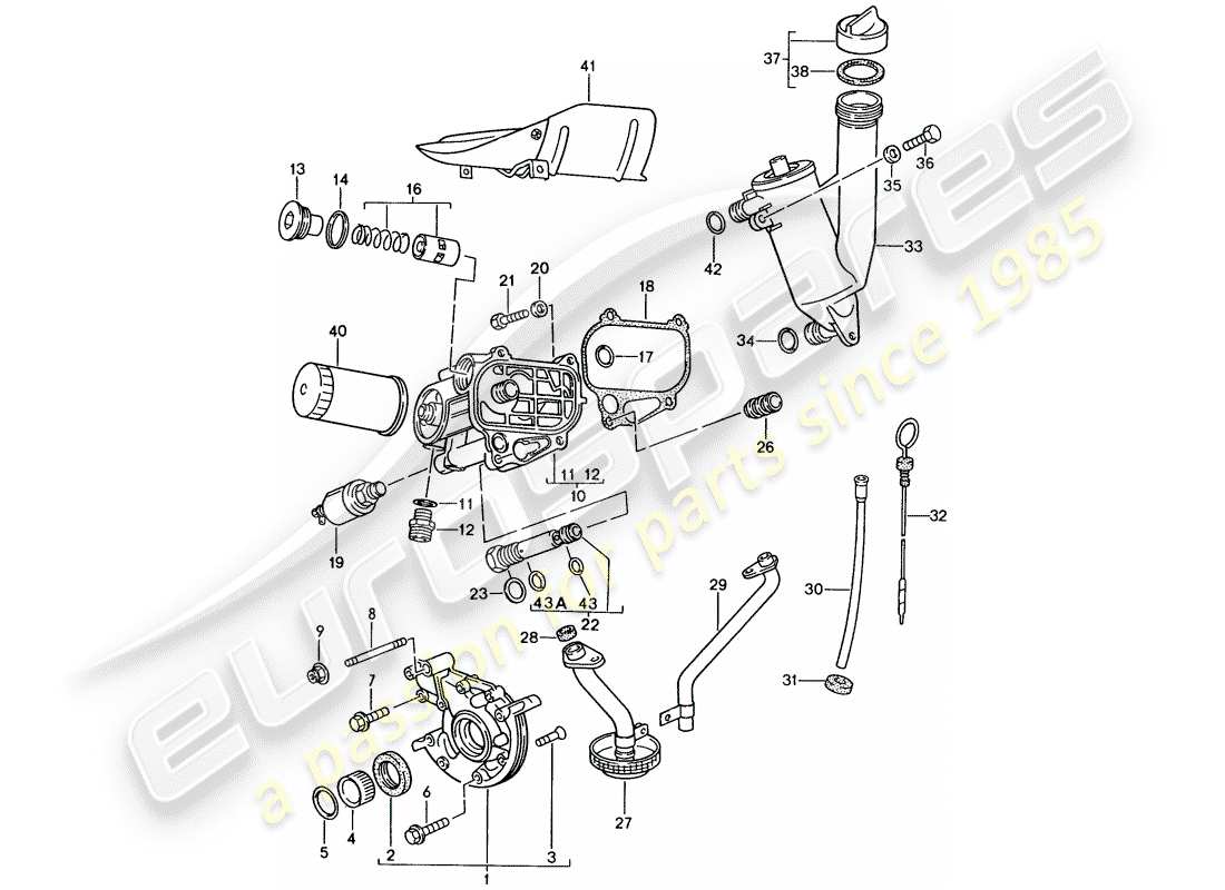 porsche 1986 (944) lubrificazione del motore diagramma delle parti