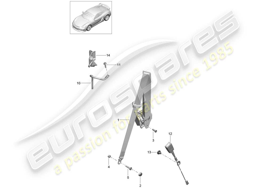 porsche 2016 (981 cayman gt4) diagramma delle parti della cintura di sicurezza