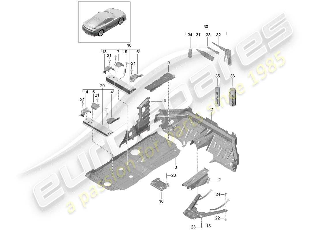 porsche 2016 (981 cayman gt4) diagramma delle parti del pavimento