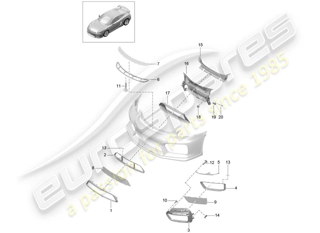 porsche 2016 (981 cayman gt4) diagramma delle parti del paraurti