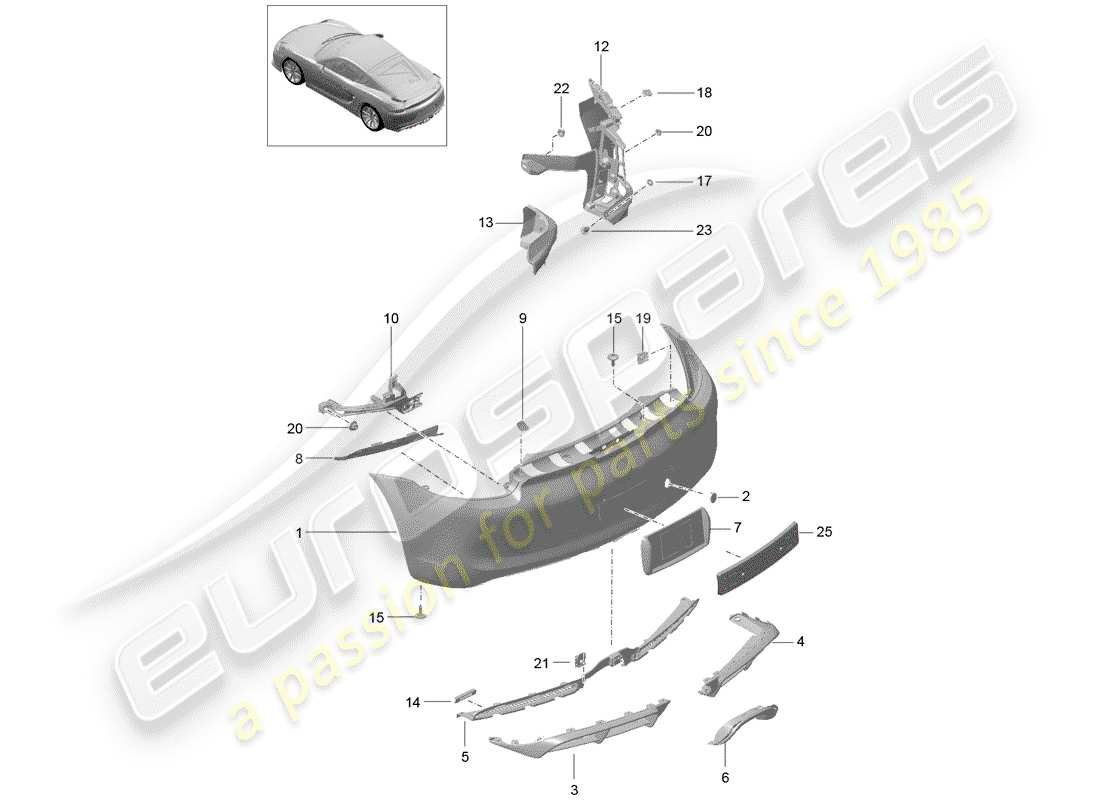 porsche 2016 (981 cayman gt4) diagramma delle parti del paraurti