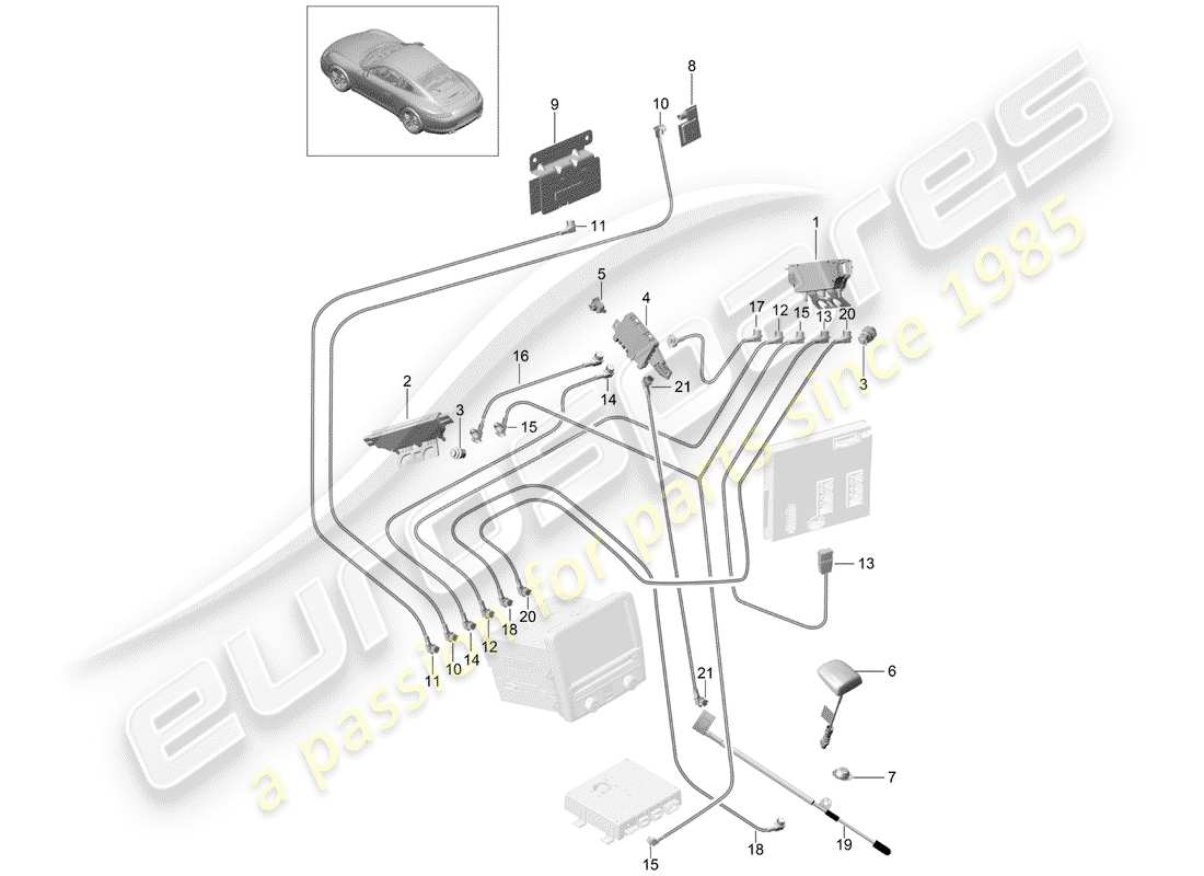 porsche 2014 (991-1) amplificatore d'antenna diagramma delle parti