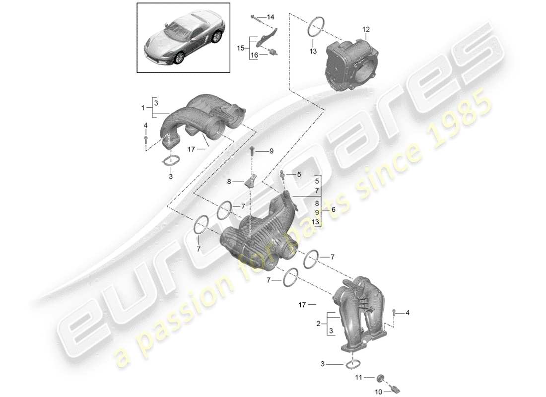 porsche 2017 (718 boxster) distributore dell'aria aspirata diagramma delle parti