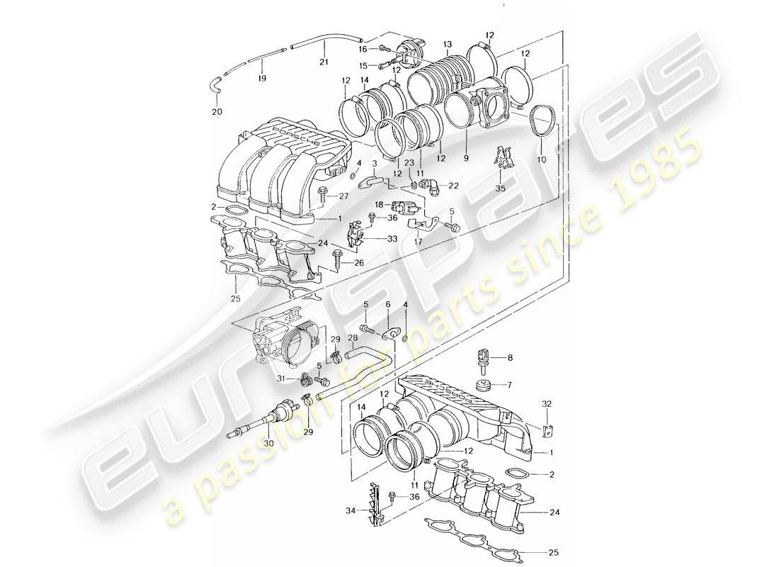 porsche 2005 (996) distributore dell'aria aspirata diagramma delle parti