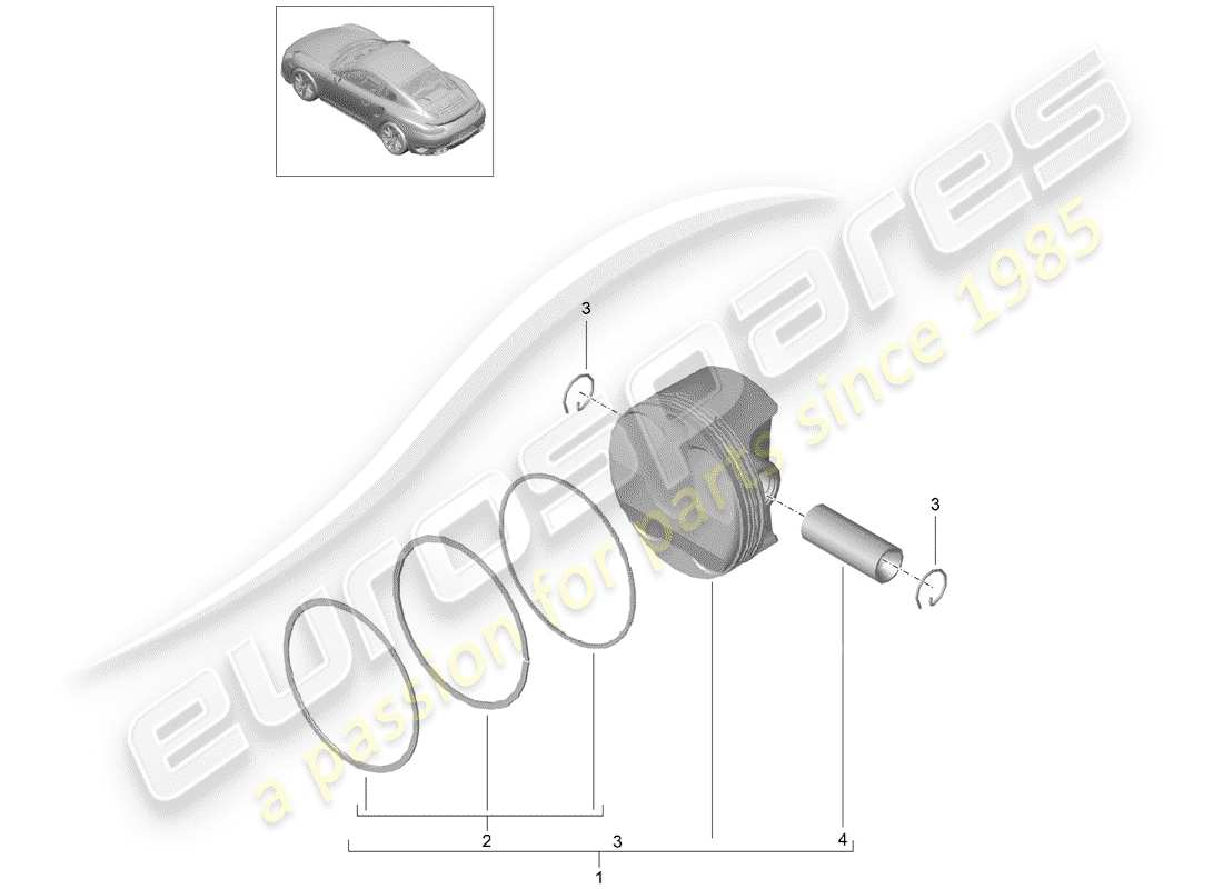 porsche 991 turbo (2019) diagramma delle parti del pistone