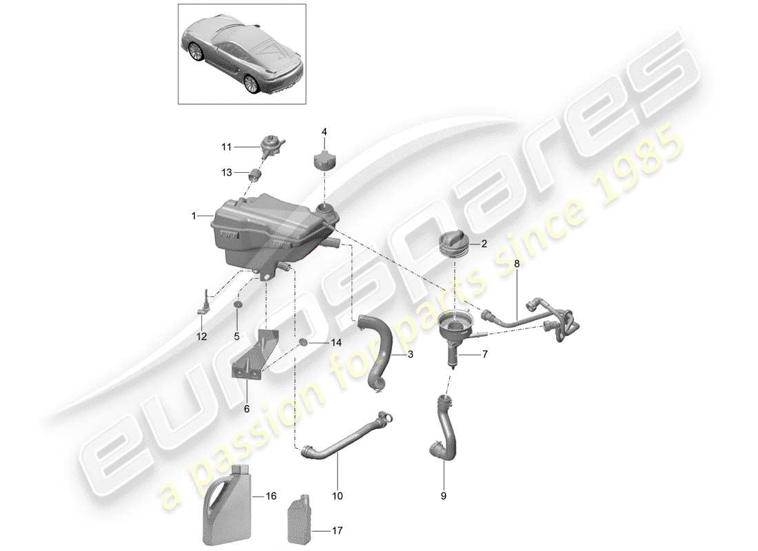 porsche 2016 (981 cayman gt4) raffreddamento ad acqua 3 diagramma delle parti