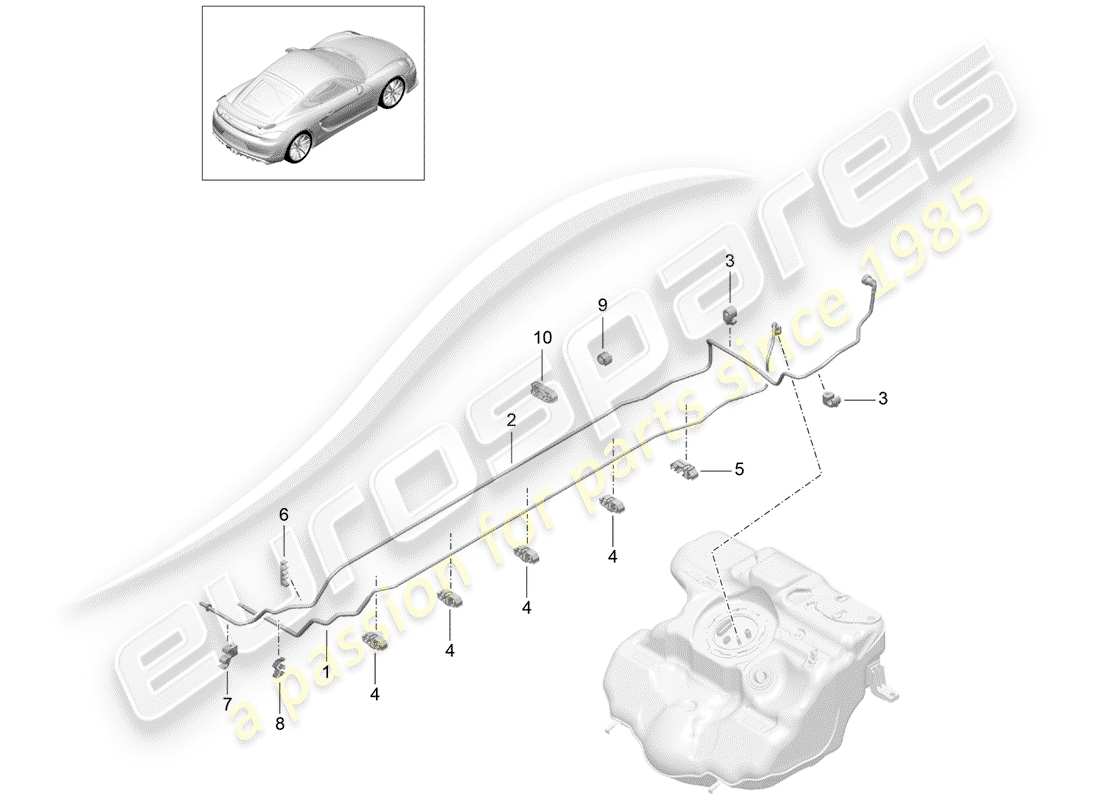 porsche 2016 (981 cayman gt4) schema delle parti del sistema di alimentazione