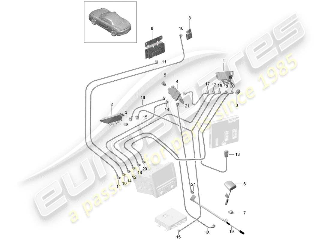 porsche boxster 981 (2016) diagramma delle parti del ripetitore d'antenna