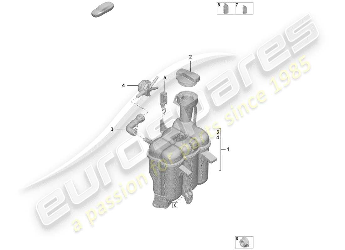 porsche 2020 (992-1) serbatoio di espansione liquido refrigerante diagramma delle parti