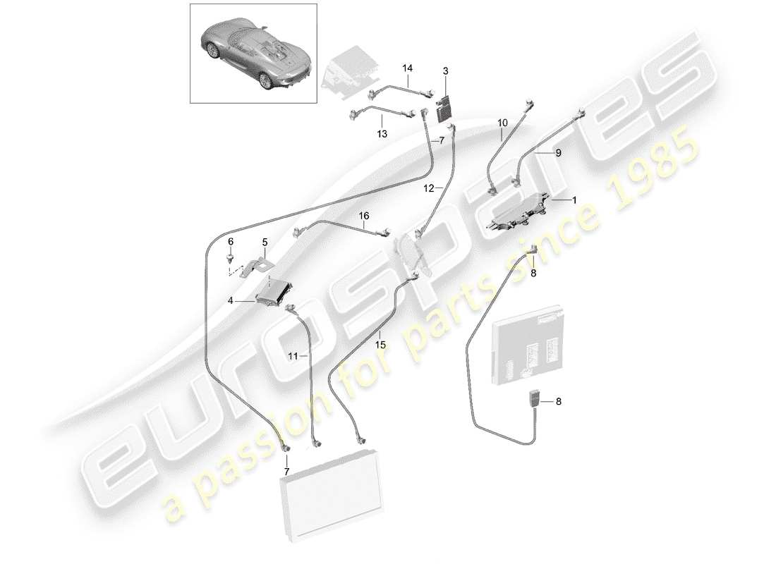 porsche 2015 (918 spyder) diagramma delle parti del ripetitore d'antenna