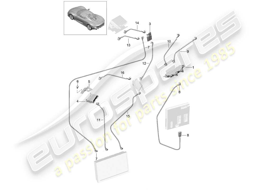 porsche 918 spyder (2015) amplificatore d'antenna diagramma delle parti