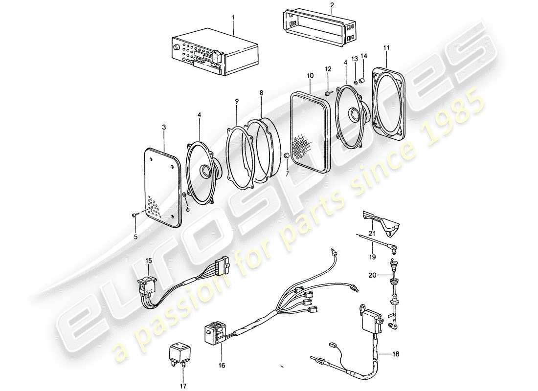 porsche 1986 (944) schema delle parti dell'unità radio