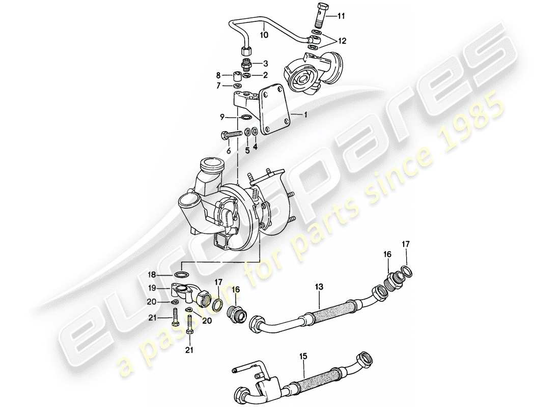 porsche 1976 (924) lubrificazione motore - turbocompressore gas di scarico diagramma delle parti
