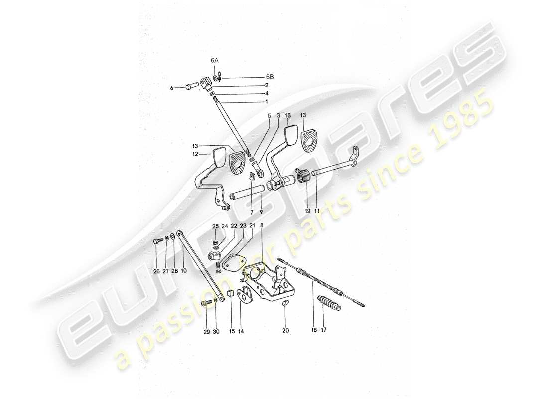 porsche 1977 (911 turbo) pedali - per veicoli con - servofreno schema delle parti