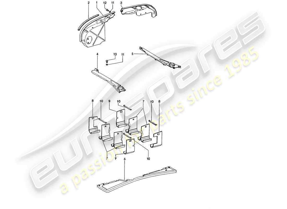 porsche 1976 (914) copertura motore - condotto aria schema delle parti