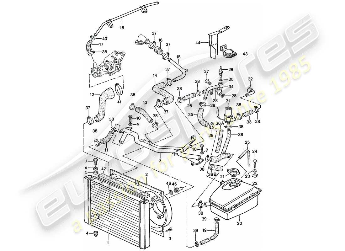 porsche 1986 (944) diagramma delle parti del raffreddamento ad acqua