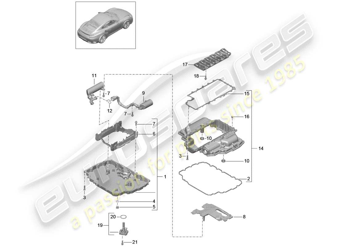 porsche 2015 (991-1 turbo) coppa dell'olio diagramma delle parti