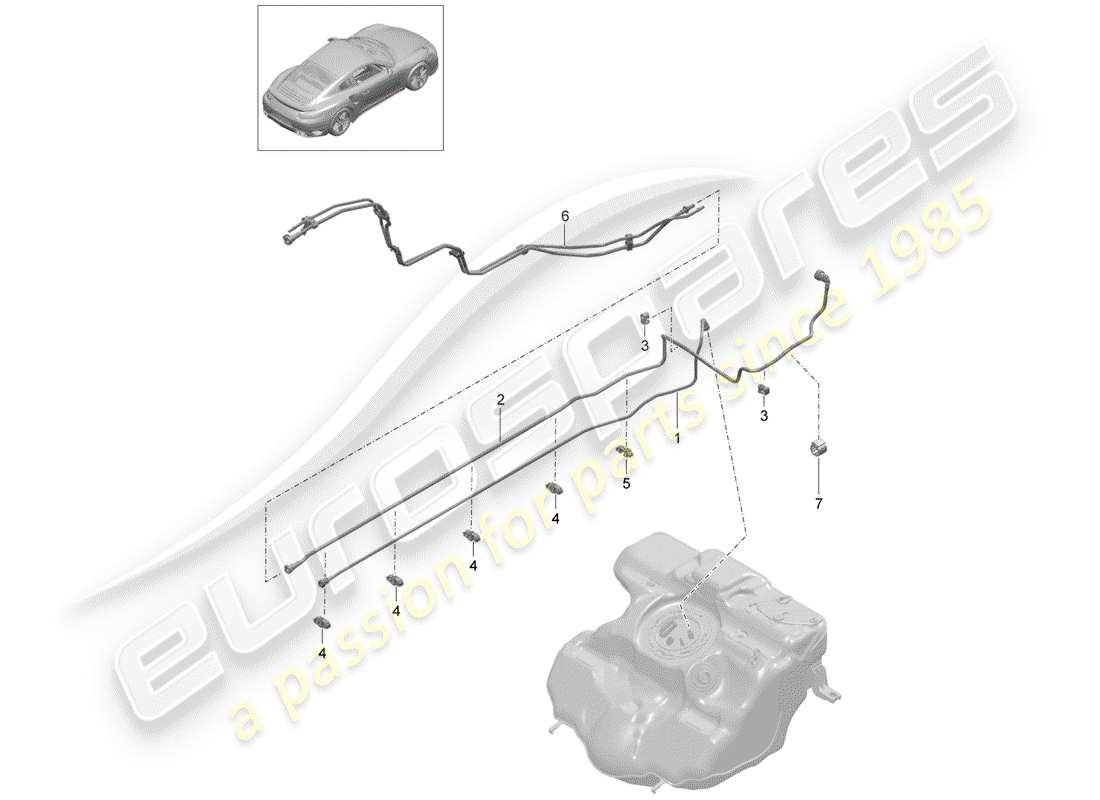 porsche 2014 (991-1 turbo) linea carburante diagramma delle parti