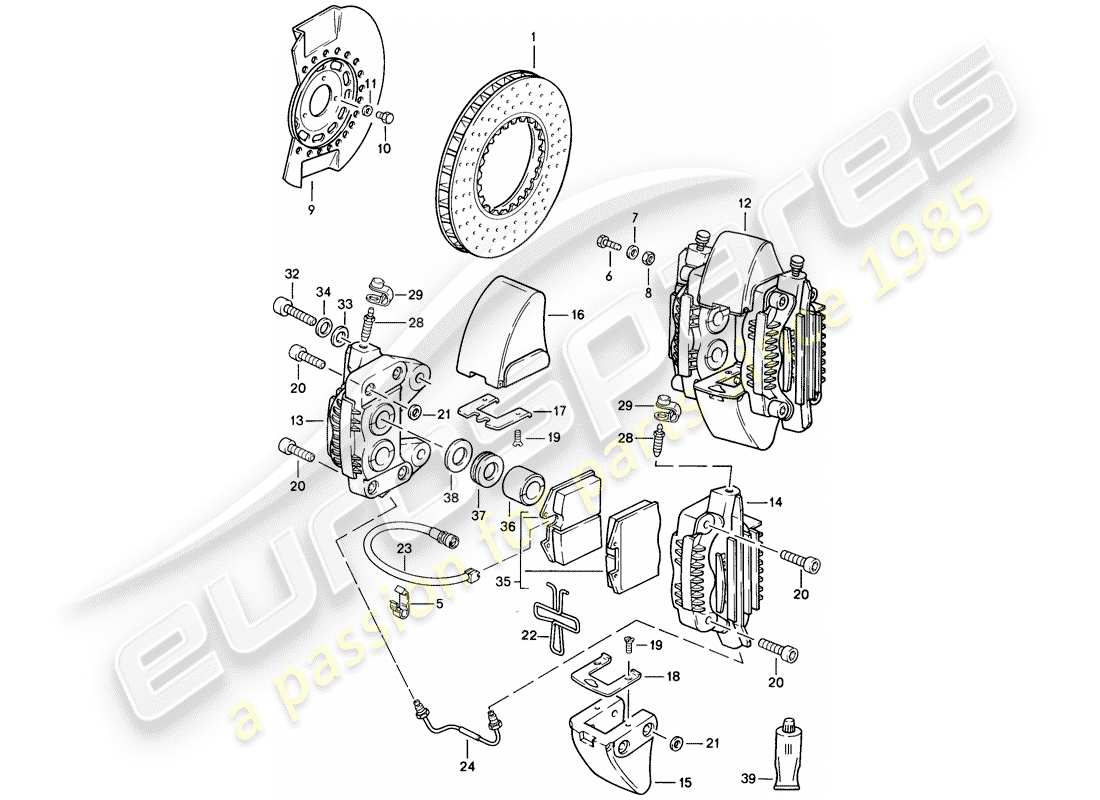 porsche 1989 (911) freno - asse anteriore diagramma delle parti
