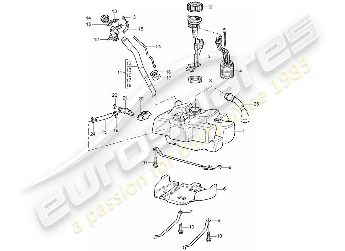 porsche 2002 (986 boxster) serbatoio di carburante diagramma delle parti