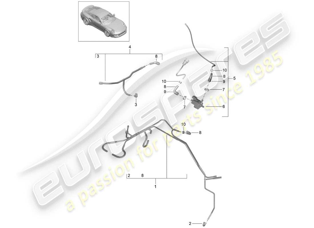 porsche 2020 (991-2 turbo) sistema di vuoto diagramma delle parti