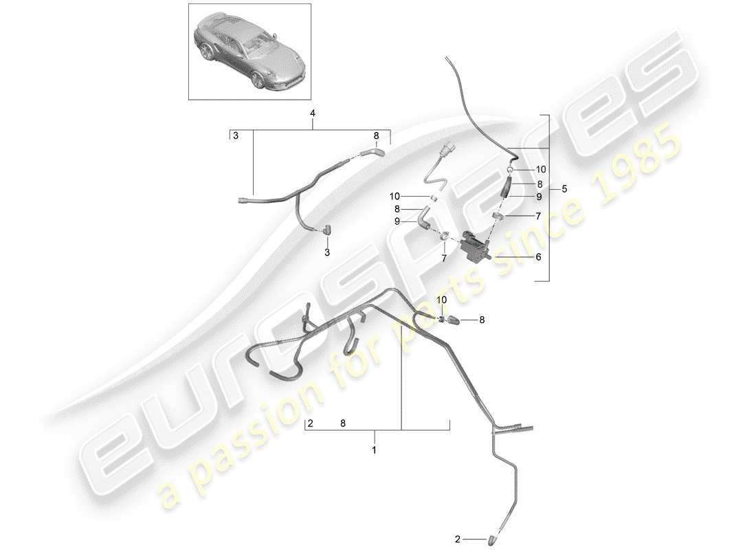 porsche 991 turbo (2020) sistema di vuoto diagramma delle parti