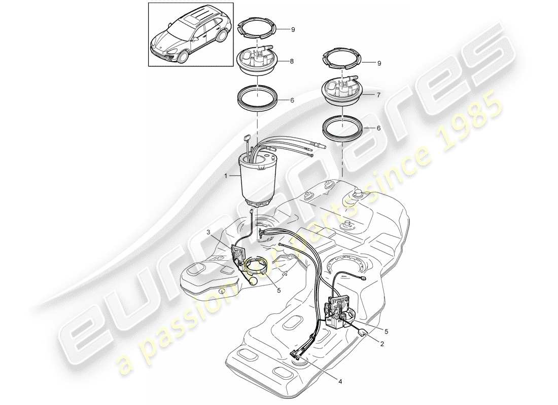 porsche 2011 (cayenne e2 92a) serbatoio di carburante diagramma delle parti