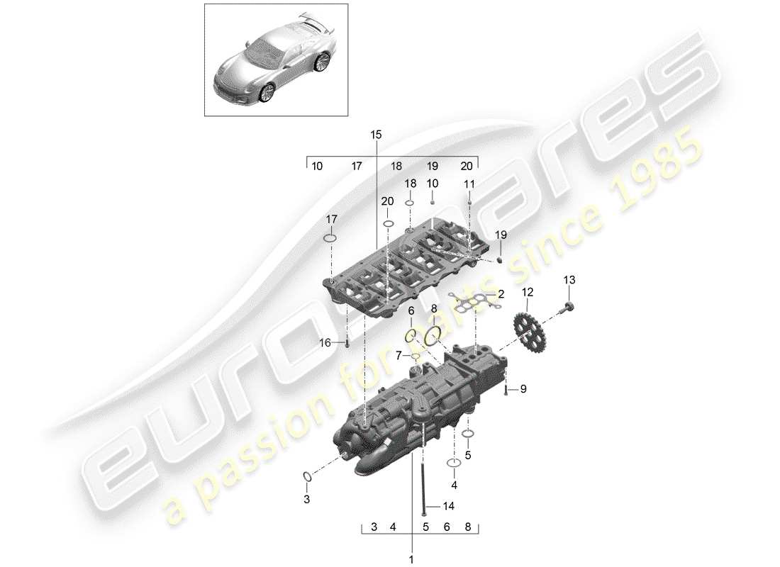porsche 2020 (991-2 r/gt3/rs) pompa dell'olio diagramma delle parti