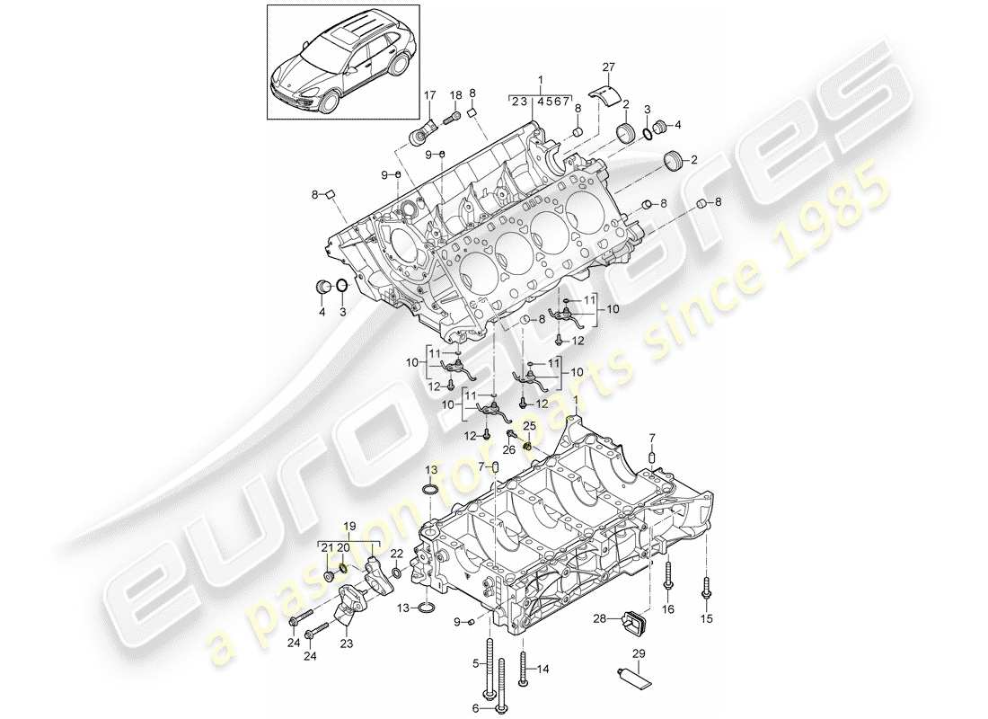 porsche 2013 (cayenne e2 92a) schema delle parti del basamento