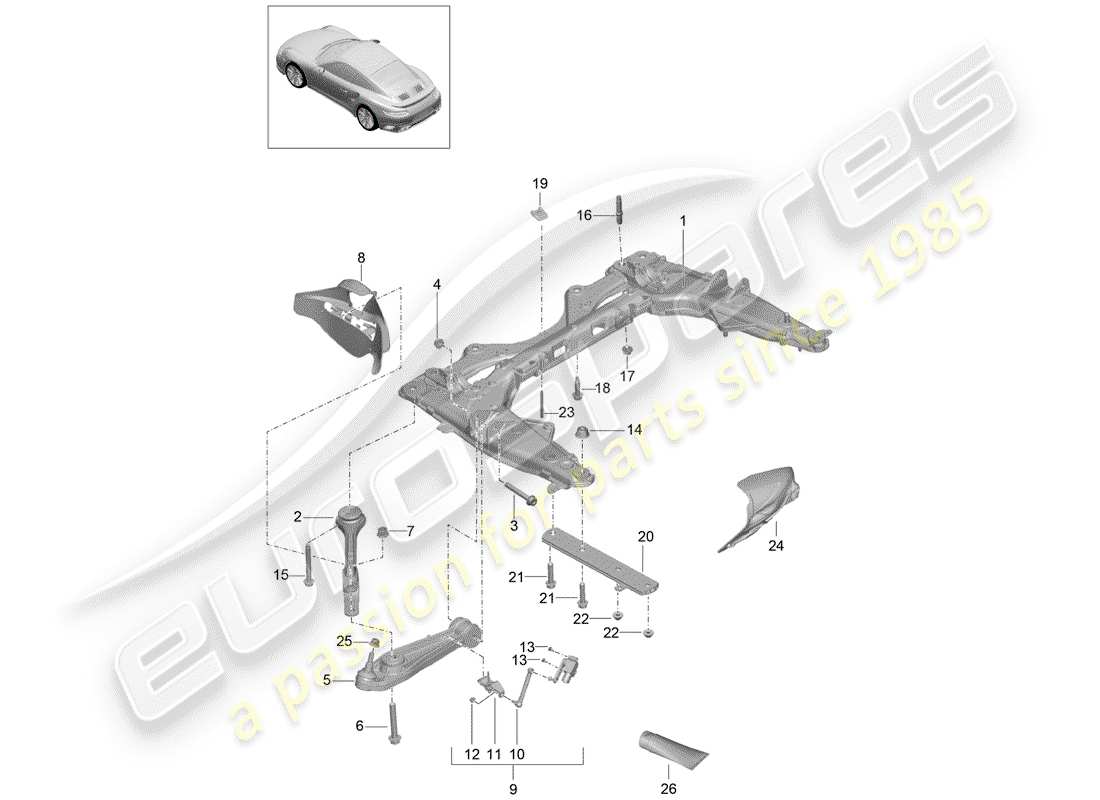 porsche 2017 (991-2 turbo) diagramma delle parti della traversa