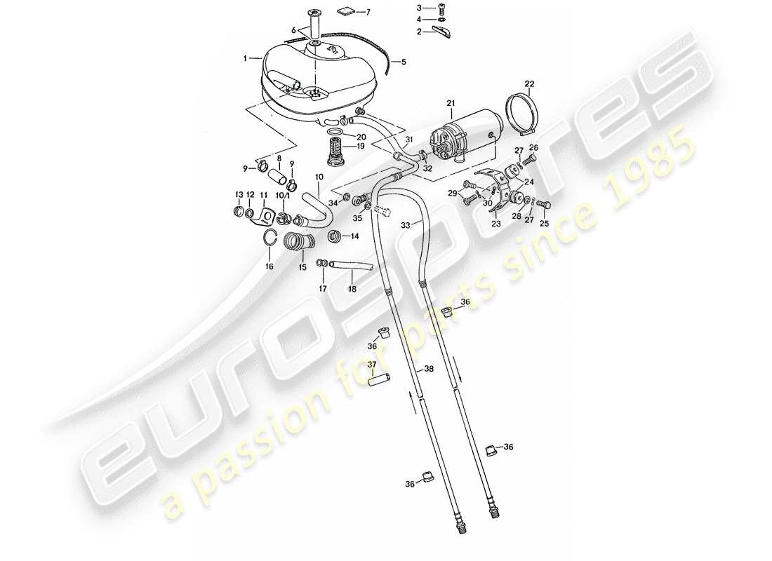porsche 1977 (911 turbo) sistema alimentazione - per veicoli con - ausiliario in alluminio. diagramma delle parti di supporto