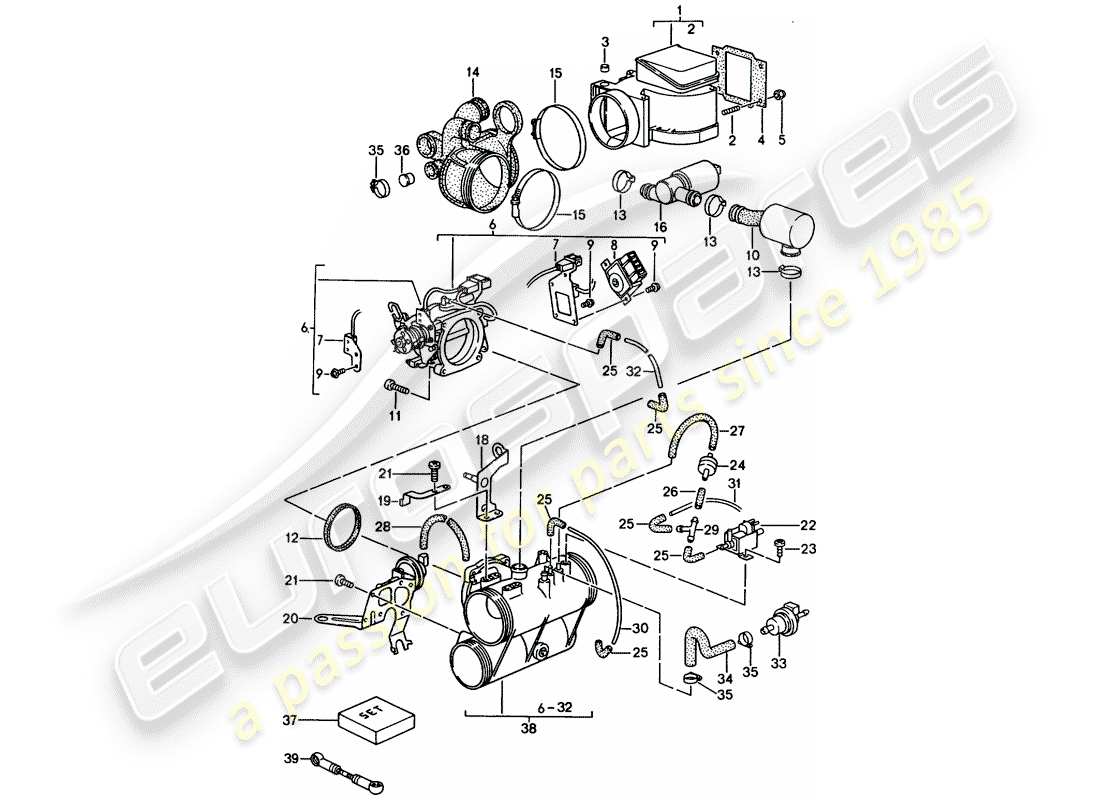 porsche 1990 (964) l-jetronic - ugello flap - corpo di aspirazione - plastica schema delle parti