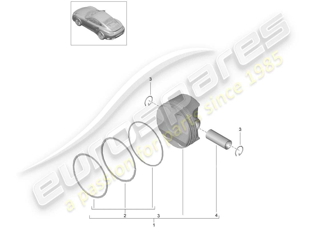 porsche 2016 (991-1 turbo) diagramma delle parti del pistone