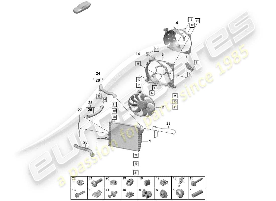 porsche 2020 (718 boxster spyder) termosifone diagramma delle parti