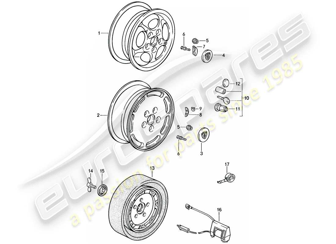 porsche 1986 (944) ruota a disco - d - mj 1987>> schema delle parti