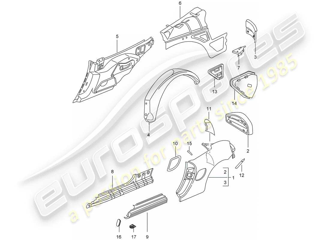 porsche 2004 (986 boxster) pannello laterale diagramma delle parti