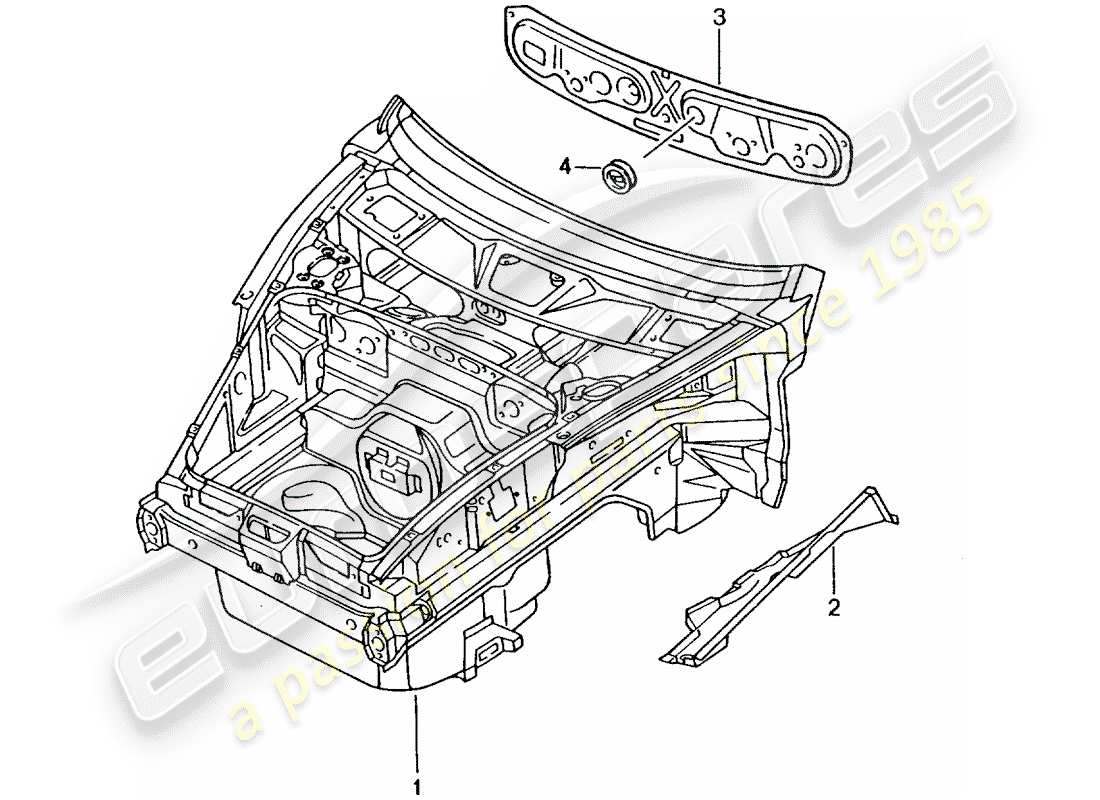 porsche 2004 (986 boxster) fine frontale diagramma delle parti