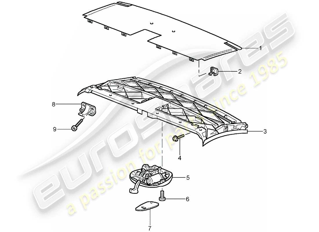 porsche 2003 (996 turbo / gt2) telaio superiore - telaio del tetto - fermo schema delle parti