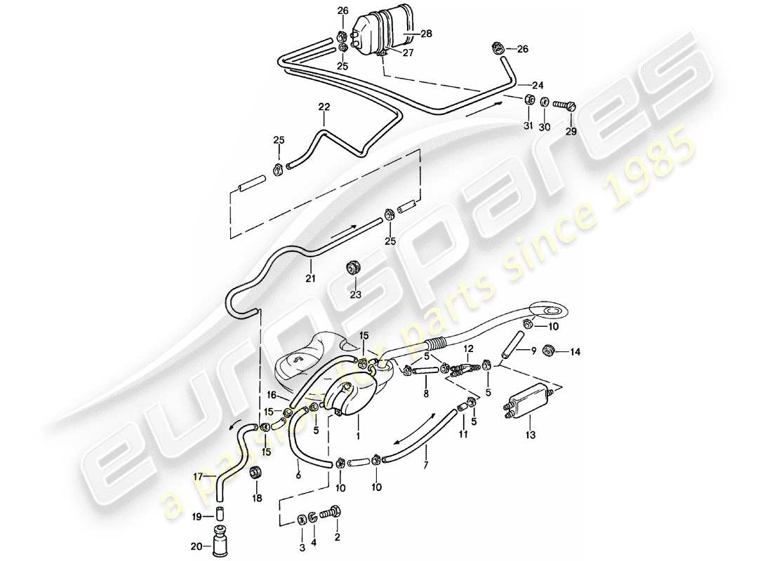 porsche 1983 (911) ventilazione del serbatoio diagramma delle parti