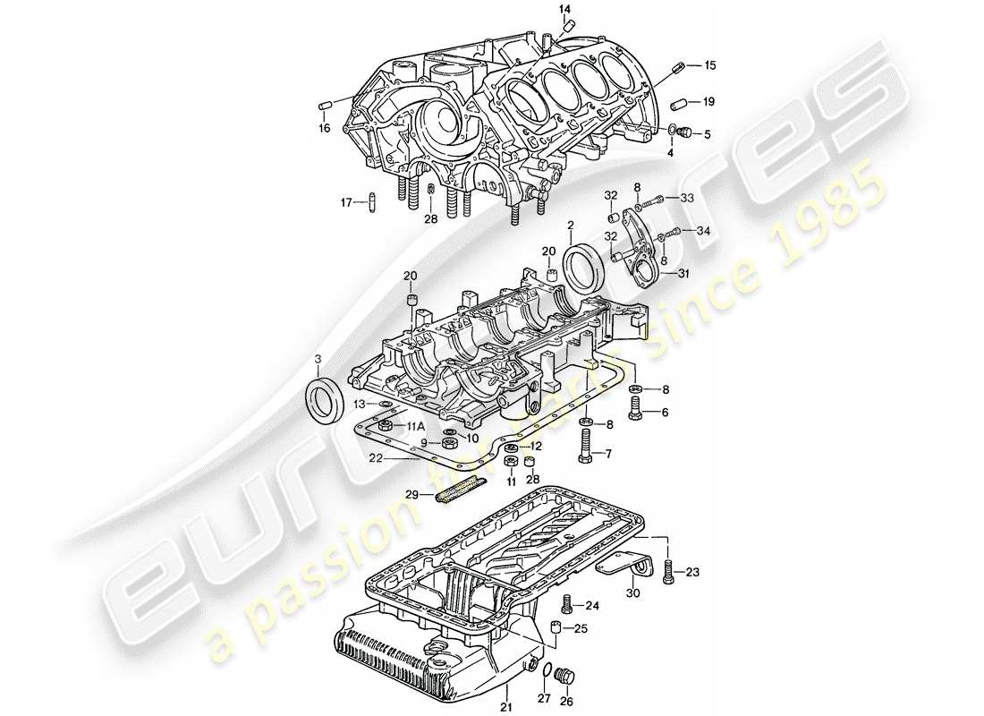 porsche 1990 (928) basamento - parti singole - set di riparazione per manutenzione - vedi illustrazione: esploso delle parti