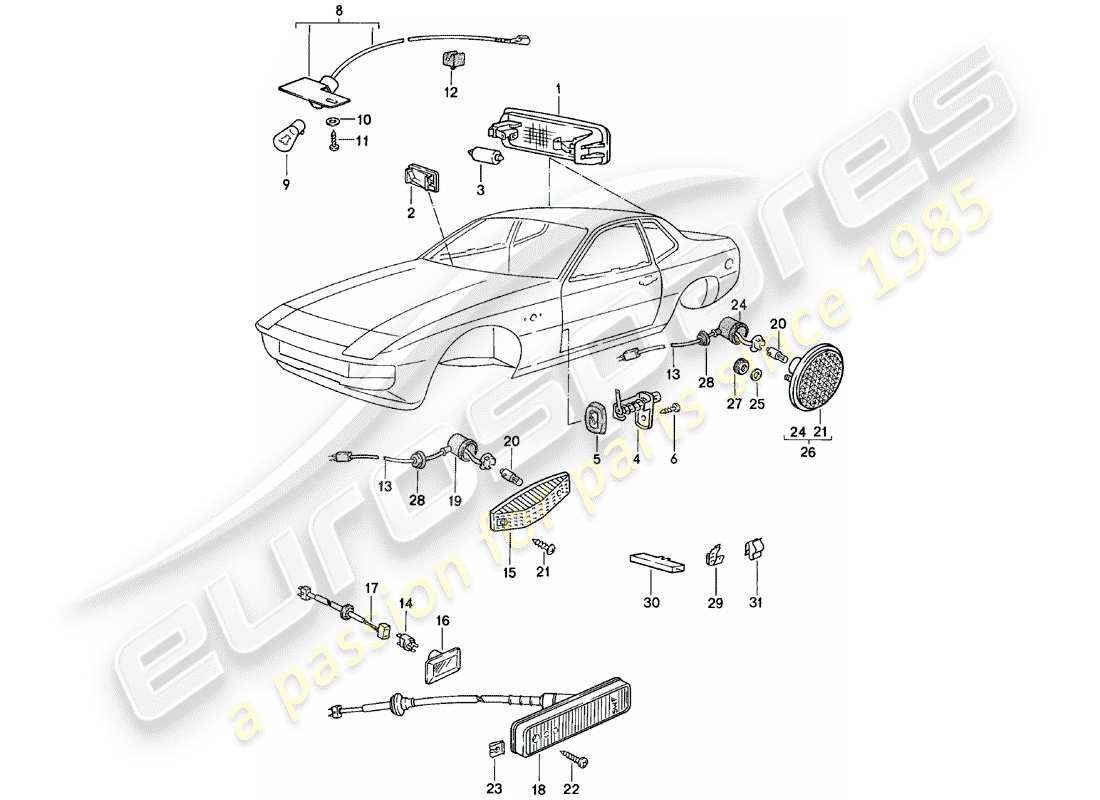 porsche 1983 (924) luce interna - ripetitore indicatori di direzione diagramma delle parti
