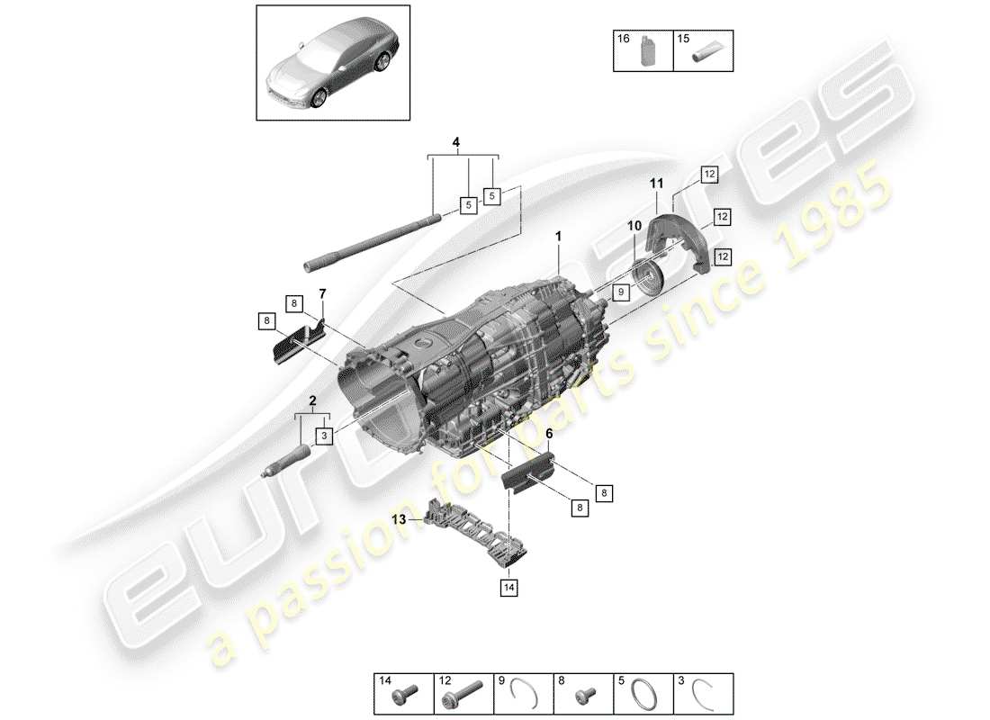 porsche 2020 (panamera 971-1) 8-speed cambio a doppia frizione diagramma delle parti