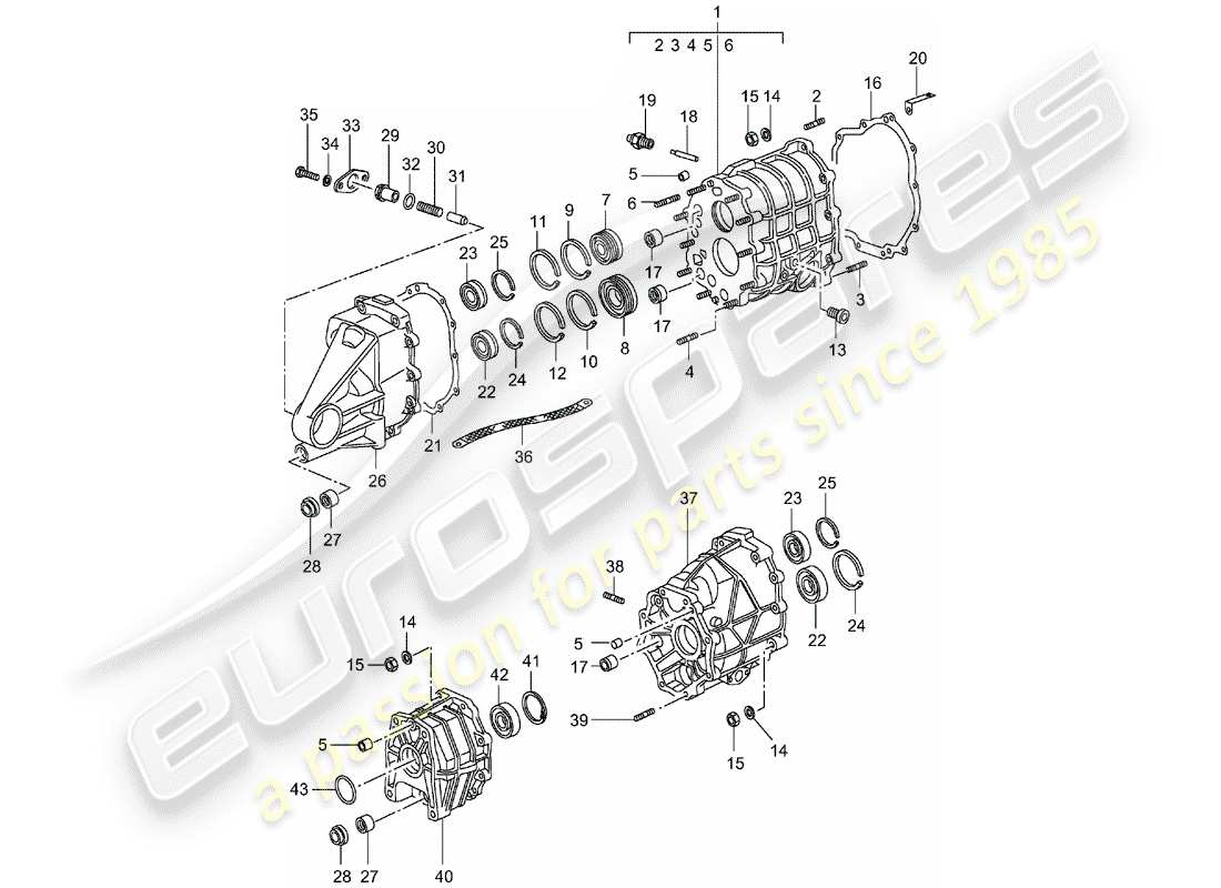 porsche 1998 (993) scatola ingranaggio - coperchio trasmissione diagramma delle parti