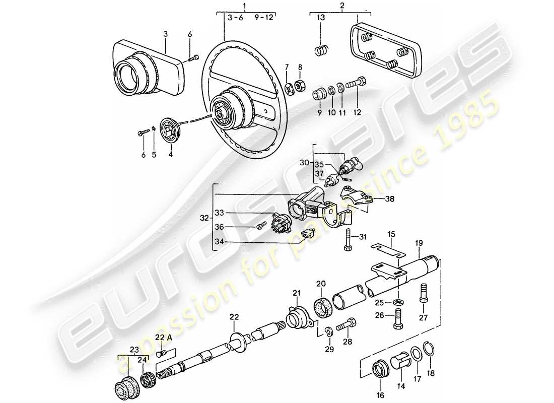 porsche 1986 (944) volanti - piantone sterzo diagramma delle parti