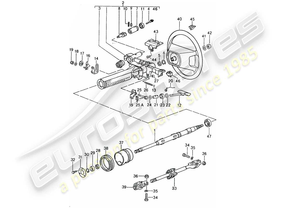 porsche 1990 (928) parti sterzo - volante - airbag - d - mj 1990>> schema delle parti
