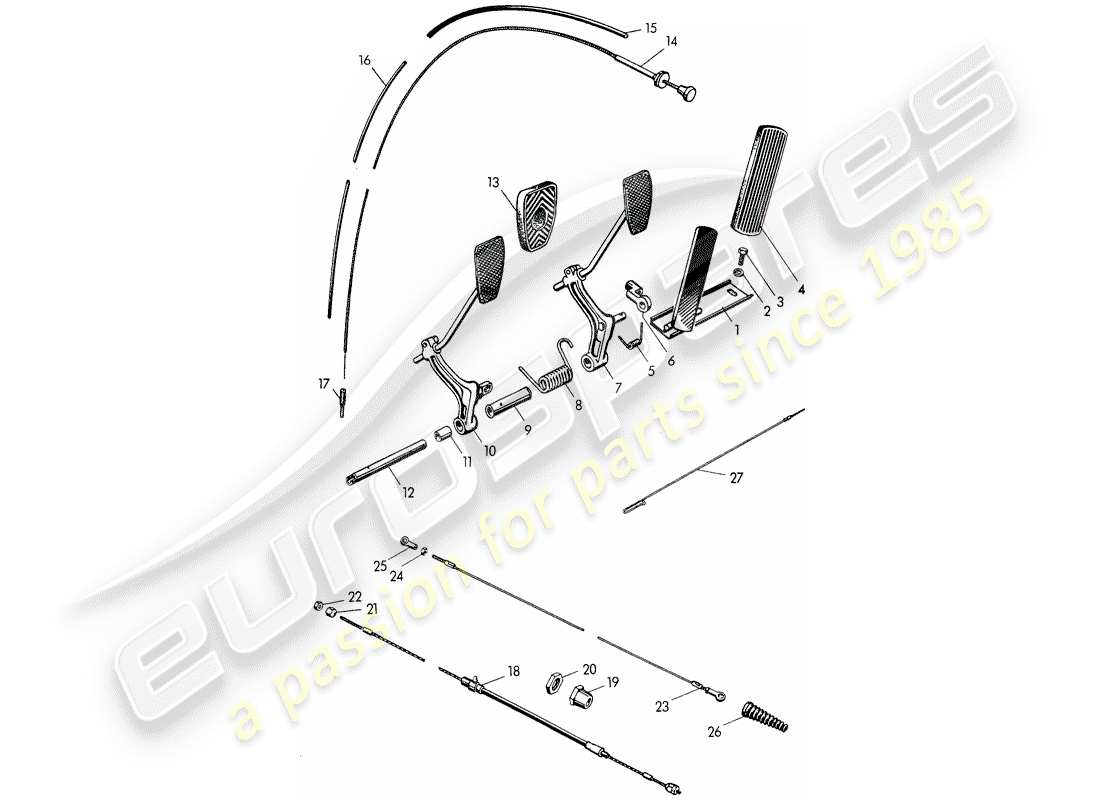 porsche 1954 (356/356a) pedali diagramma delle parti