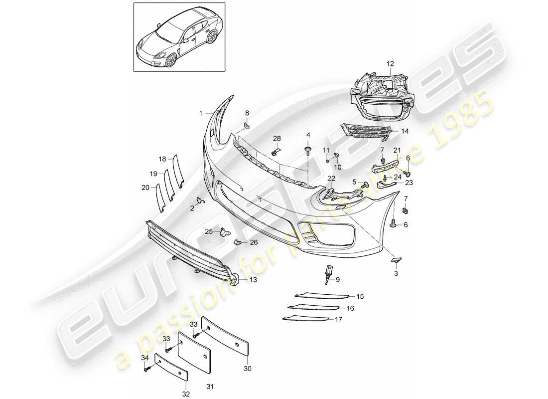 porsche 2011 (panamera 970) diagramma delle parti del paraurti